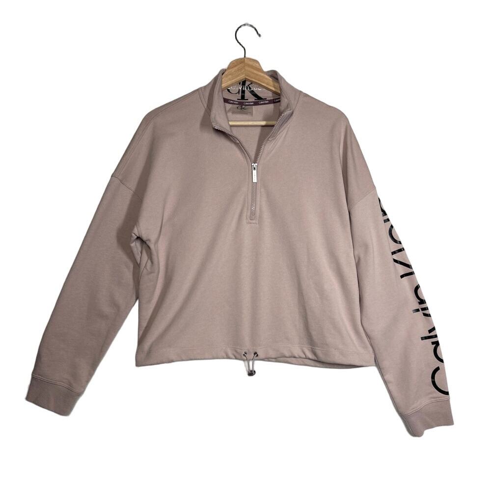 Calvin Klein 1/4 Zip Pullover Sweatshirt Cropped Sz L Spell Out Logo Casual